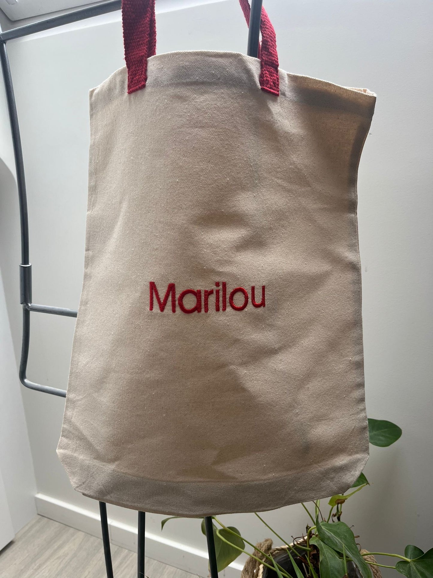 Canvas shopper met gekleurde hengsels
